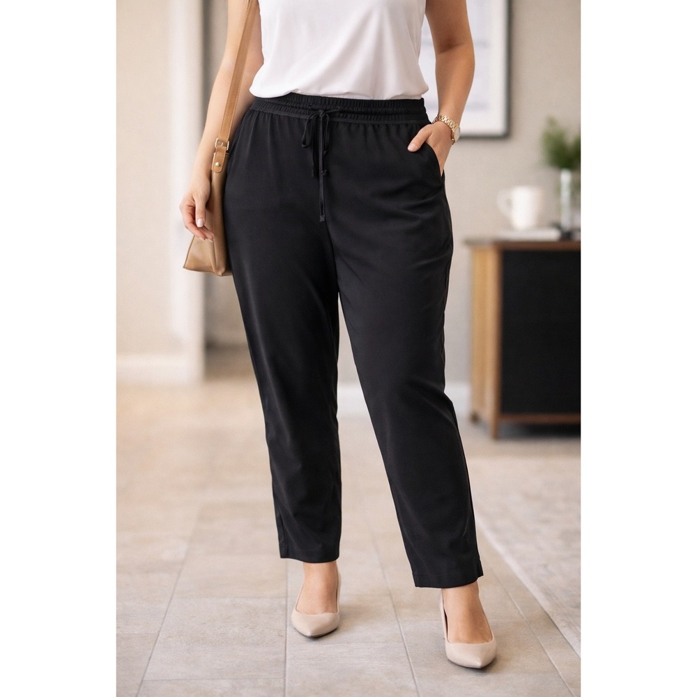 Ann Taylor‎ Black Satin Stripe Jogger Pants Womens 12 Tapered Office career